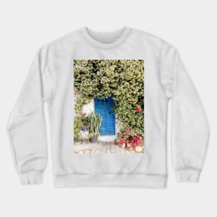 Blue door with pink blossom, Sidi Bou Saïd Crewneck Sweatshirt